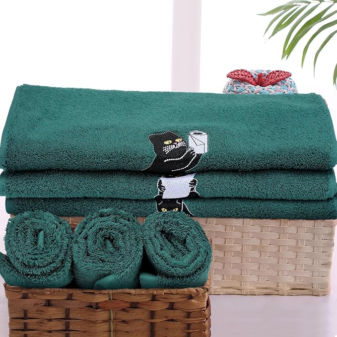 3 Pcs Cat Hand Towels for Bathroom Decor Funny Embroidered Black Cat Halloween
