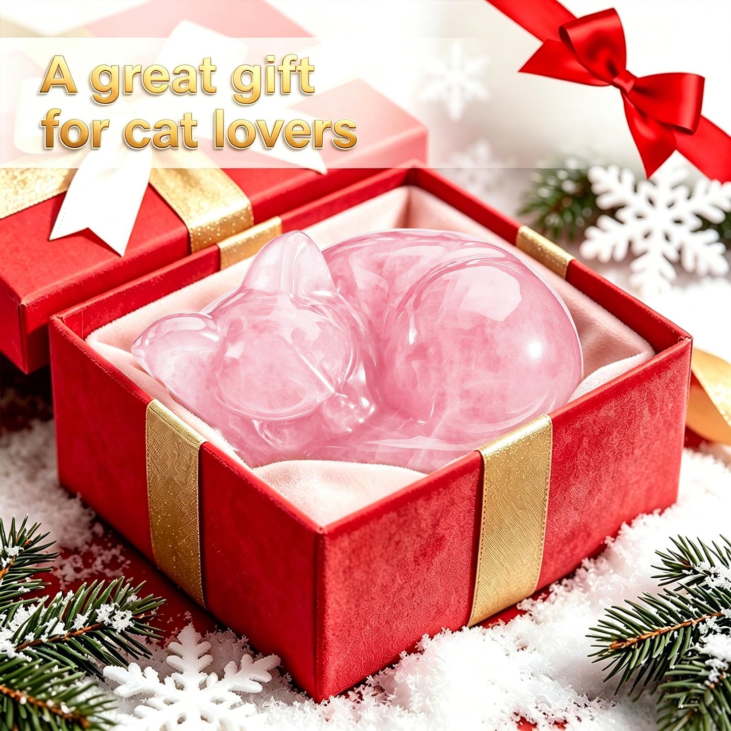 EZEELAI 2Pcs Crystal Rose Quartz Cat Figurines, 2" Pink Sleeping Cat Crystal Sculpture, Healing Crystal Decors Statue, Home Office Desk Decor, Cat Themed Ornaments Gift for Cat Lovers