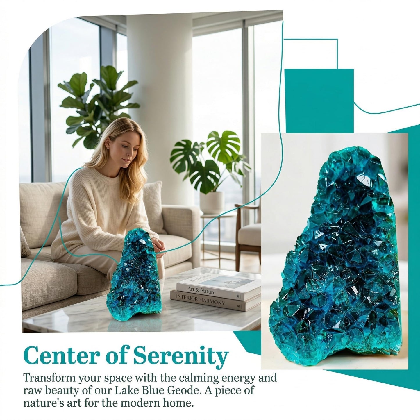 CrystalHola 1Pc Lake Blue Geode Crystal Cluster - Unique Crystal Decor for Home Decor, Crystal Collections, Meditation (100-200g)