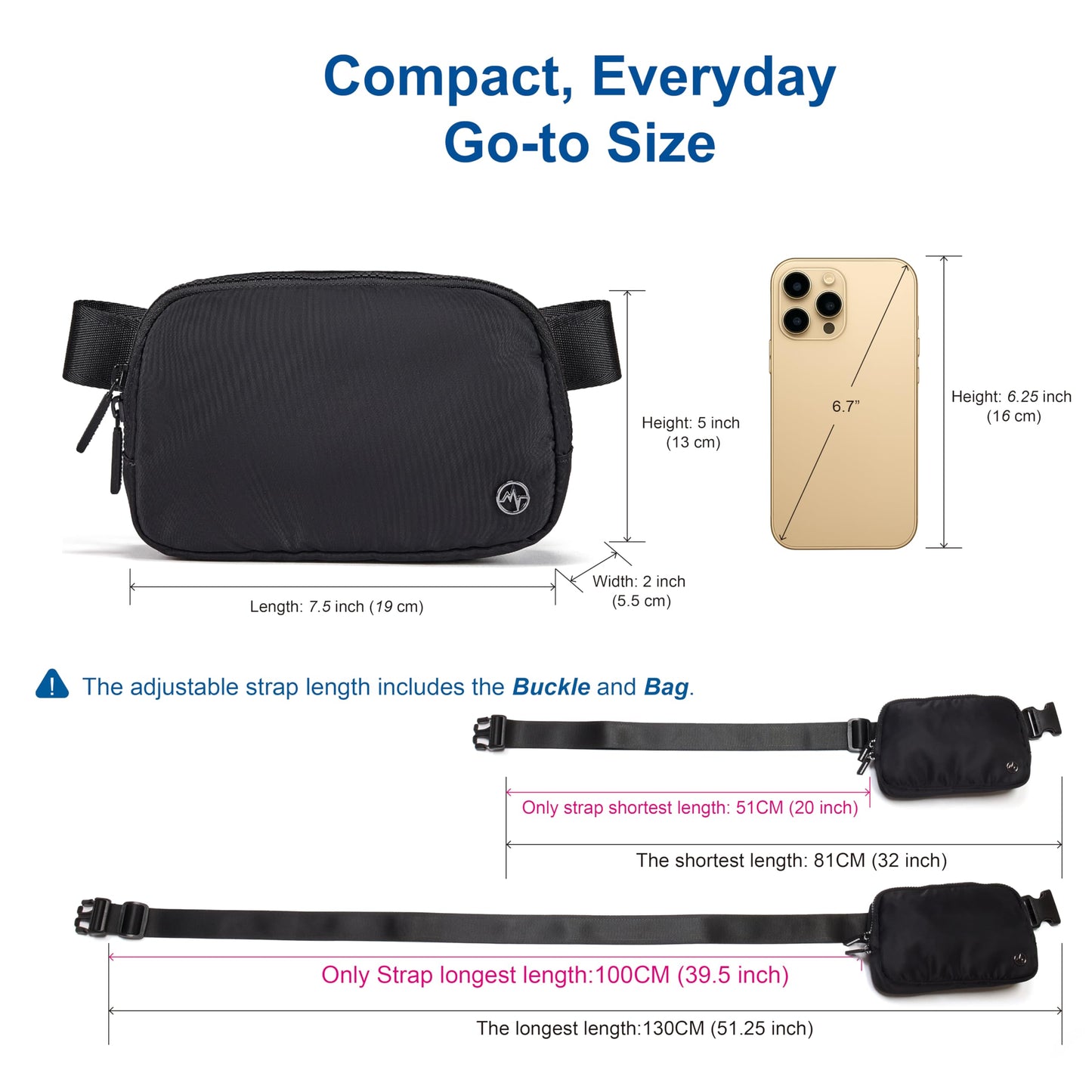 Pander Two Way Zipper Fanny Pack Nylon Everywhere Belt Bag for Women, Water Repellent Waist Packs, Crossbody Bags with Adjustable Strap.