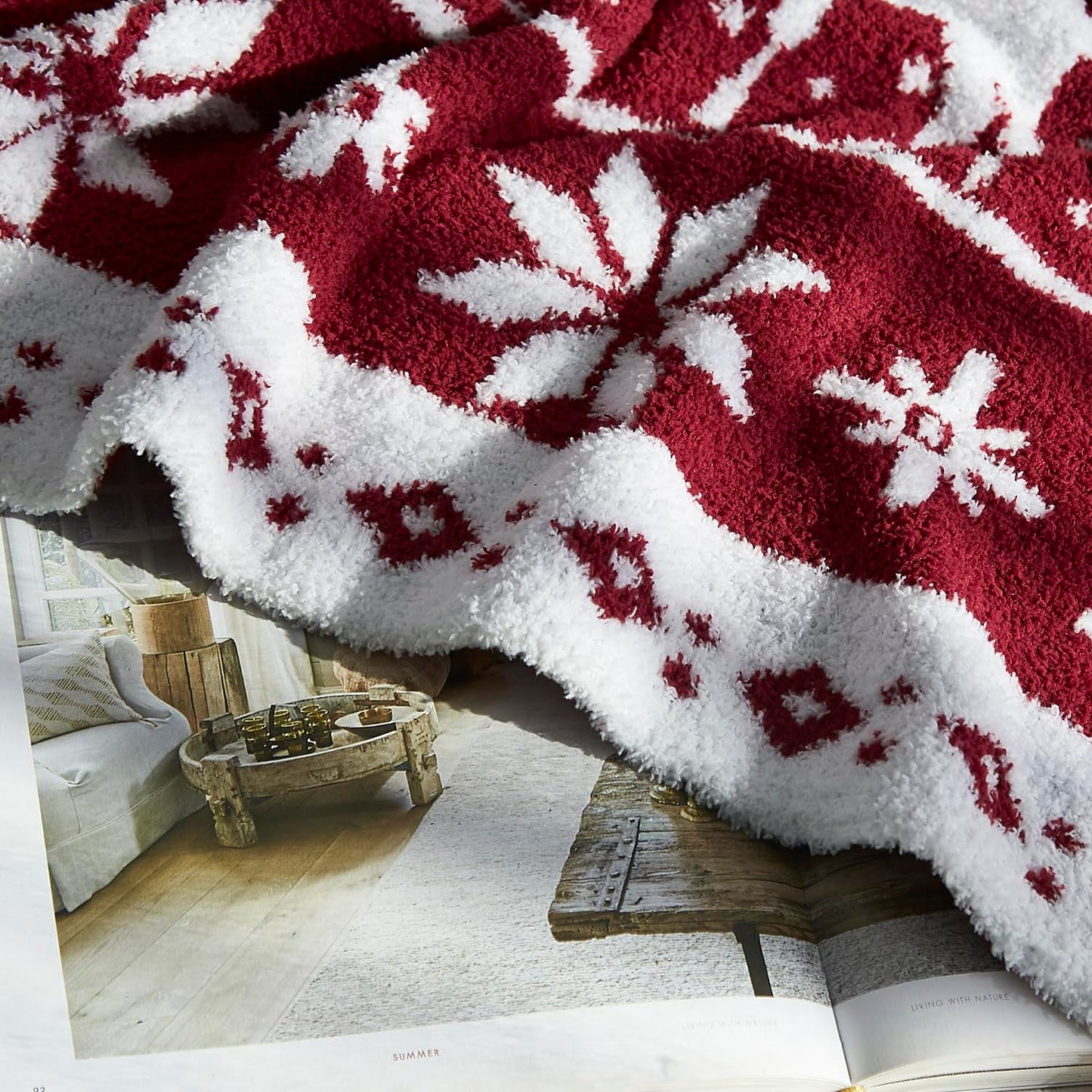 Super Soft Christmas Throw Blanket for Couch Bed Living Room Decor, Fuzzy Fluffy Fleece Cozy Like Chenille, Cute Tree Deer Snow Pattern, Thick and Warm for Winter, Red and White, Small 50x60 inch