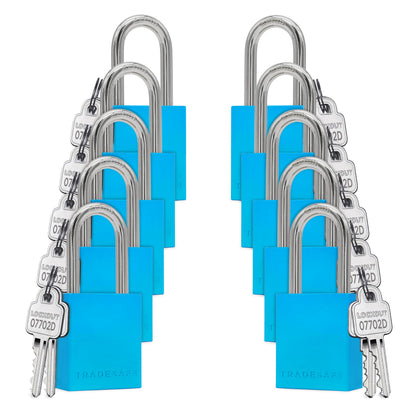 TRADESAFE Lockout Tagout Locks Set - 10 Blue Aluminum Loto Locks, Lock Out Tag Out Padlocks Keyed Alike, 2 Keys Per Lockout Padlock, OSHA Compliant