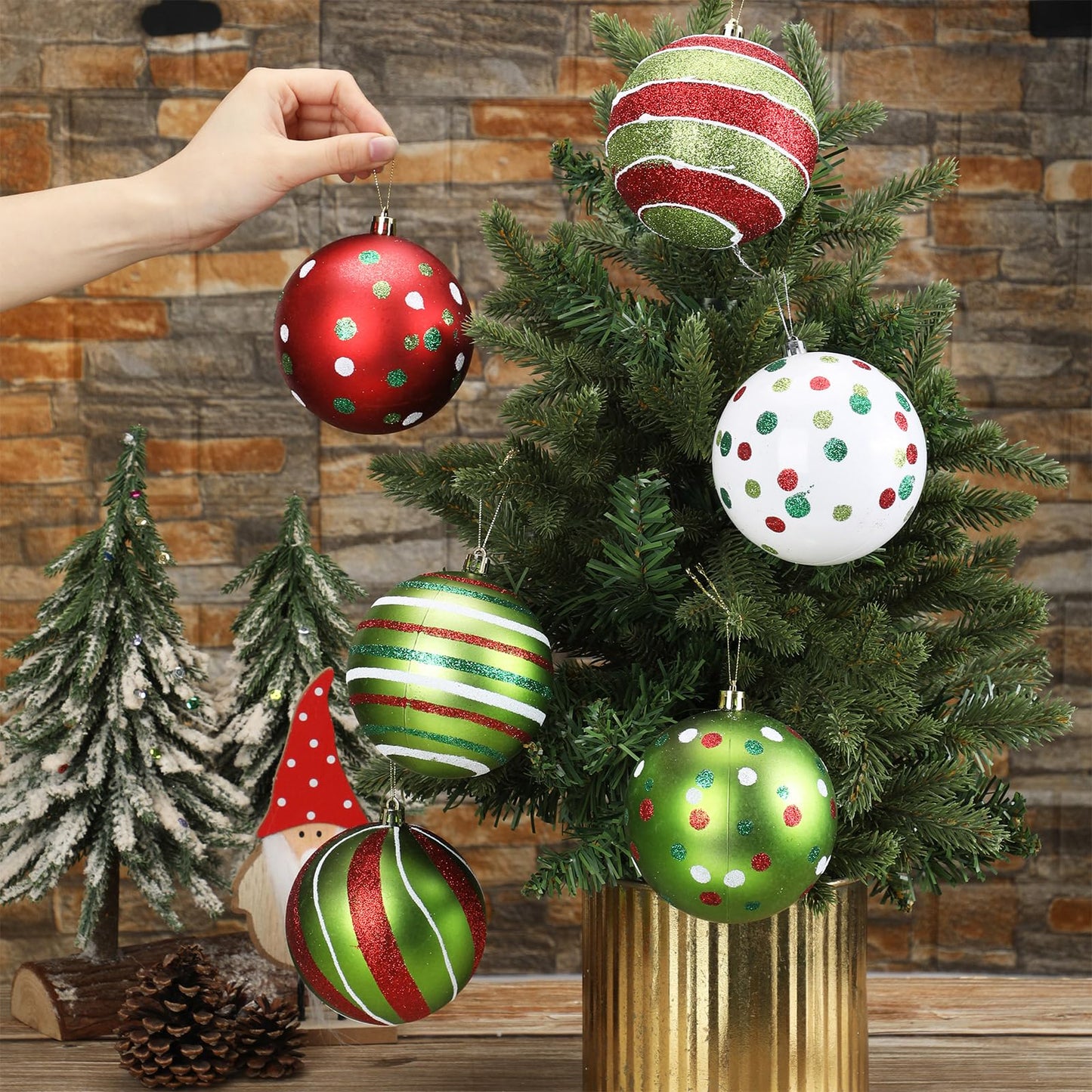 Liliful 6 Pcs Christmas Tree Ornaments 3.9'' Glitter Red Green White Hanging Ball Large Plastic Balls Swirl Candy Cane Peppermint Big Christmas Pendants Baubles for Holidays Xmas Tree Decoration