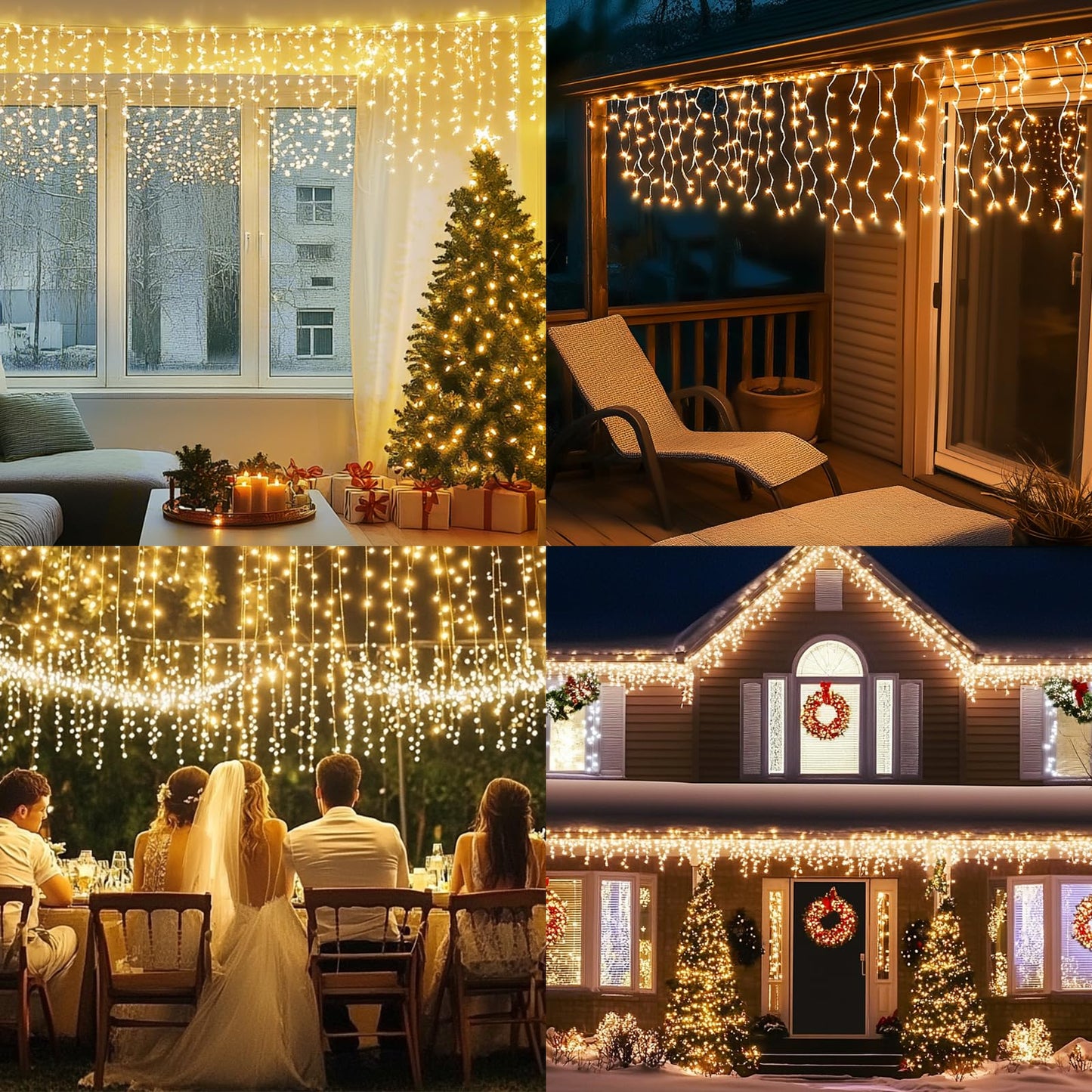 Christmas Icicle Lights Outdoor, 75.5 FT 600 LED 8 Modes Icicle String Lights with 120 Drops, Plug in Icicle Lights Waterproof with Remote Timer for Party, Wedding, Christmas Decorations - Warm