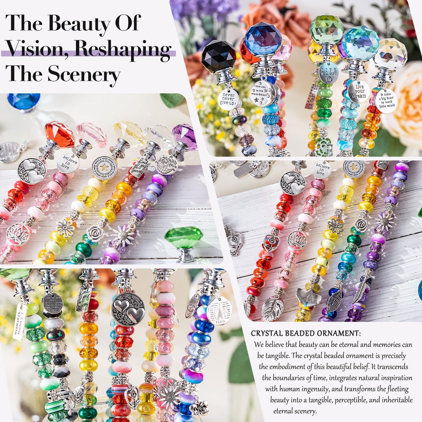 513Pcs DIY Beaded Garden Stakes, Fairy Wand Kit Garden Stakes Decorative with 18 Threaded Rod, Crystal Top, Large Holes Bead for Christmas Plants Garden Outdoor&Indoor Decorative（12IN）