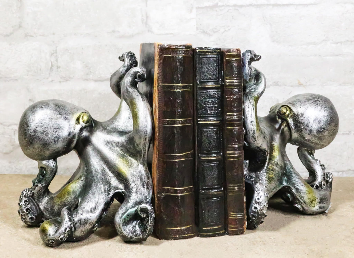 Ebros Nautical Coastal Sea Monster Octopus Bookends Set Statue in Faded Bronze Antique Finish 6.25" H Mythical Sea Giant Cthulhu Kraken Decorative Office Study-Room Library Desktop Decor Figurines