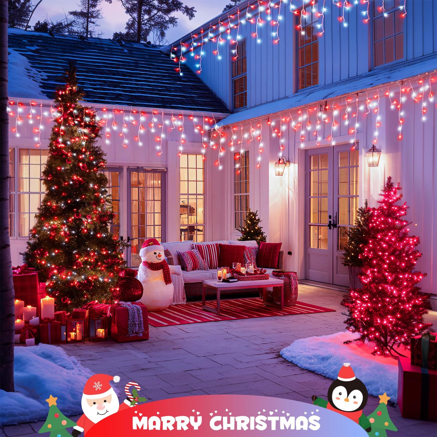 JMEXSUSS 38.8 Ft 400 LED Icicle Christmas Lights for Outside, 8 Modes Red and White Icicle String Lights Plug in with Remote, Christmas Lights Indoor Outdoor for Halloween Party Christmas Decoration