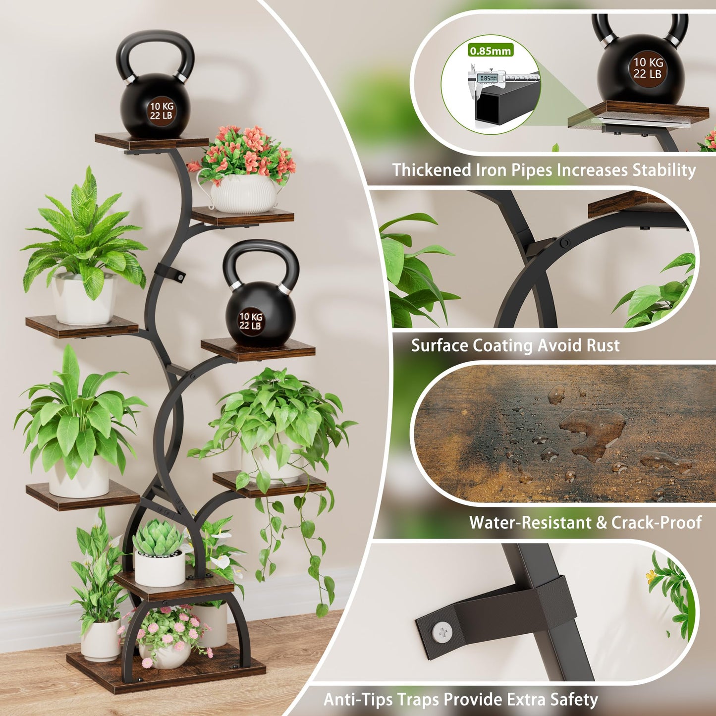 EVAWOO Plant Stand Indoor with Grow Light - 8 Tiered Plant Shelf Indoor, Corner Plant Stand, 49" Tall Plant Shelf with Lights for Indoor Growing, Lighted Flower Holder for Living Room, Balcony, Black