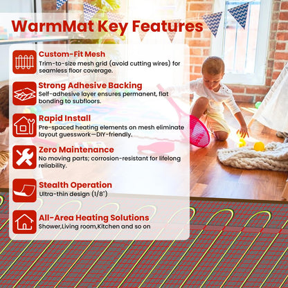 80 sqft HEATIT Warmmat Electric Radiant Self-adhesive Floor Heat Heating System