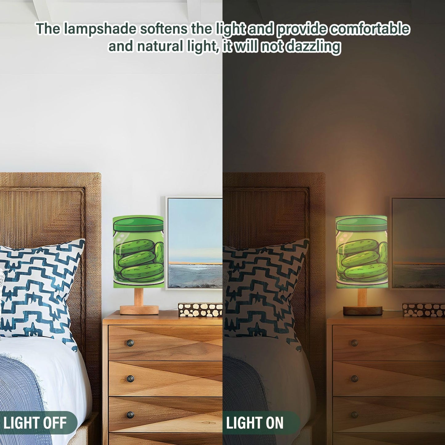 Pickles Cucumber Canning Bedside Lamp Table Lamps Desk Lamp Cylinder Nightstand Lamp for Bedroom Living Room Office Decor