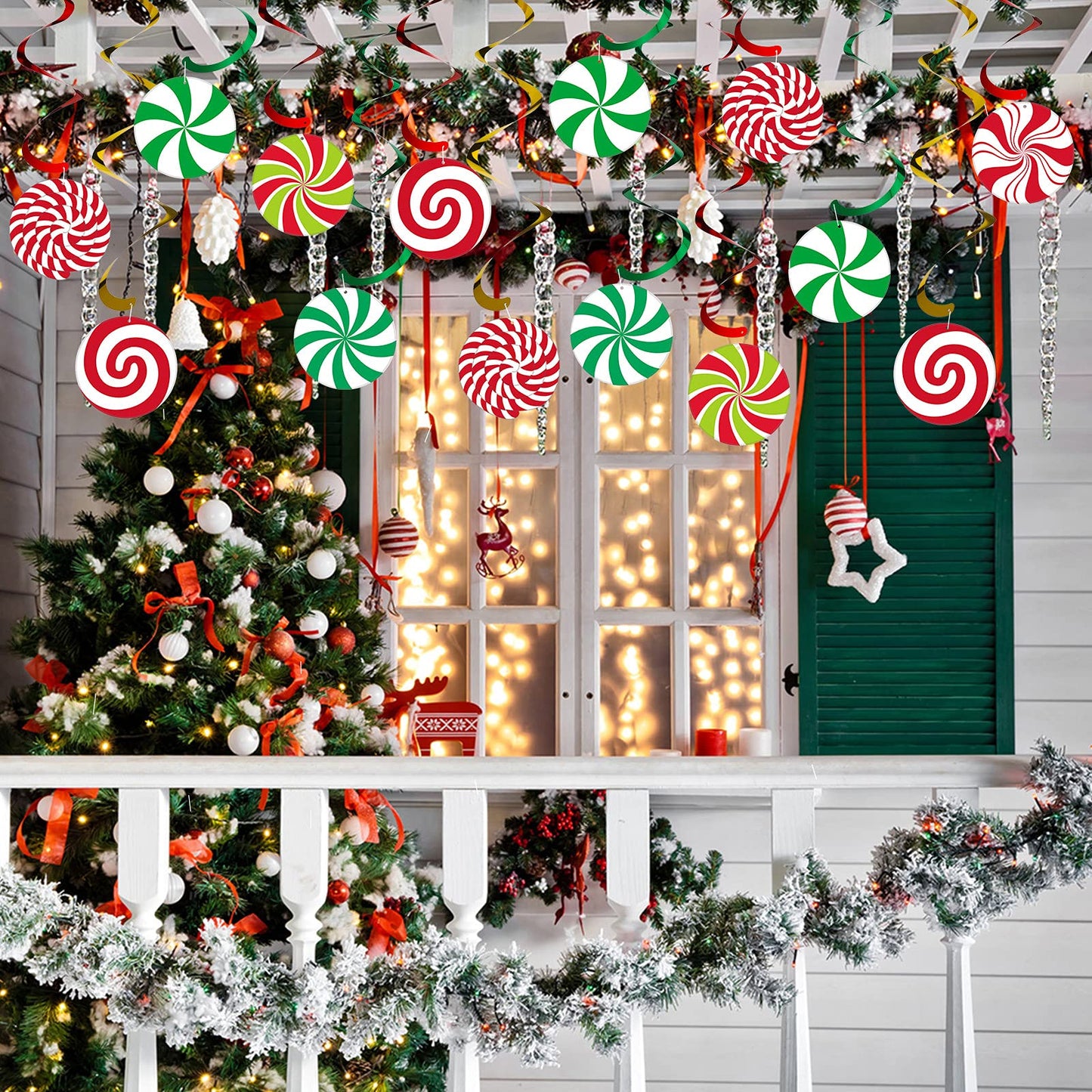 Syhood 24 Set Christmas Peppermint Candy Swirl Decorations - Ceiling Hanging Streamers for Holiday Party