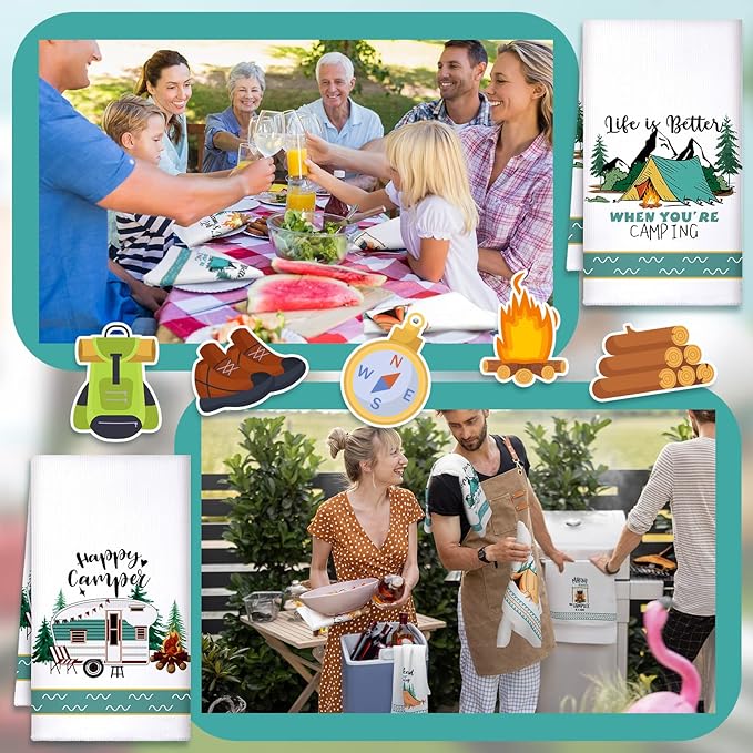 Boyiee Set of 6 Camping Kitchen Towels White Absorbent Dishcloth Bonfire Tent