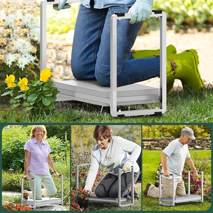 FLINTER 10.2" Wider Garden Kneeler and Seat, Heavy Duty Thick Gardening Bench for Kneeling and Seat - Garden Kneelers for Seniors, Gardening Stools for Women, Grandparents, Gardeners, Gray