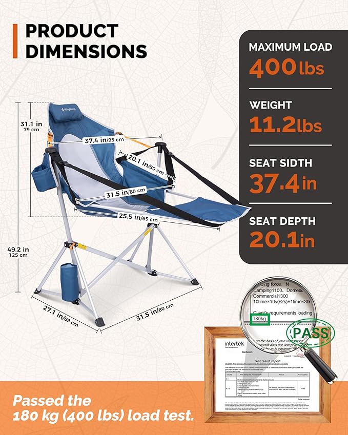 KingCamp Hammock Chair with Footrest – Heavy Duty Swinging Rocking Camping Chairs for Adults up to 400lbs, Folding Portable Oversized Rocker with Cup Holder & Pillow for Outdoor Beach Lawn RV Sports
