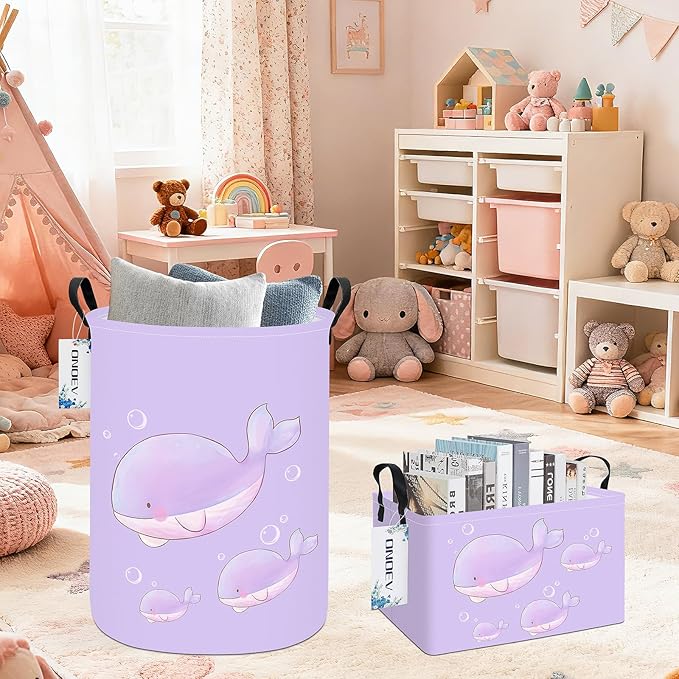 Round Foldable Girls' Storage Basket Kids Laundry Hamper Purple Gift Basket
