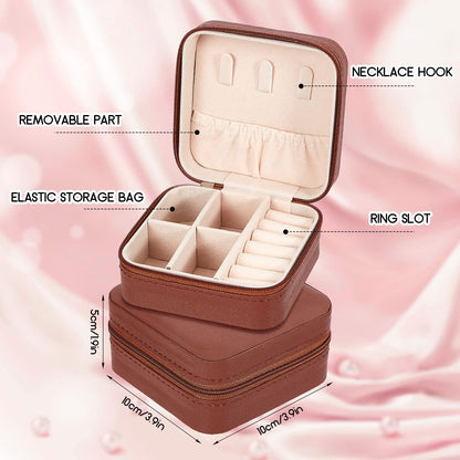 Taiyin 12 Pcs Travel Jewelry Case, Valentines Day Gifts for Her- Small Jewelry Organizer Box Bridesmaid Gifts for Women Girls (Brown)