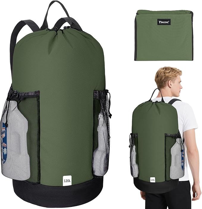 BALEINE 120L Laundry Bag Backpack, 900D Oxford Fabric Large Travel Laundry Bags