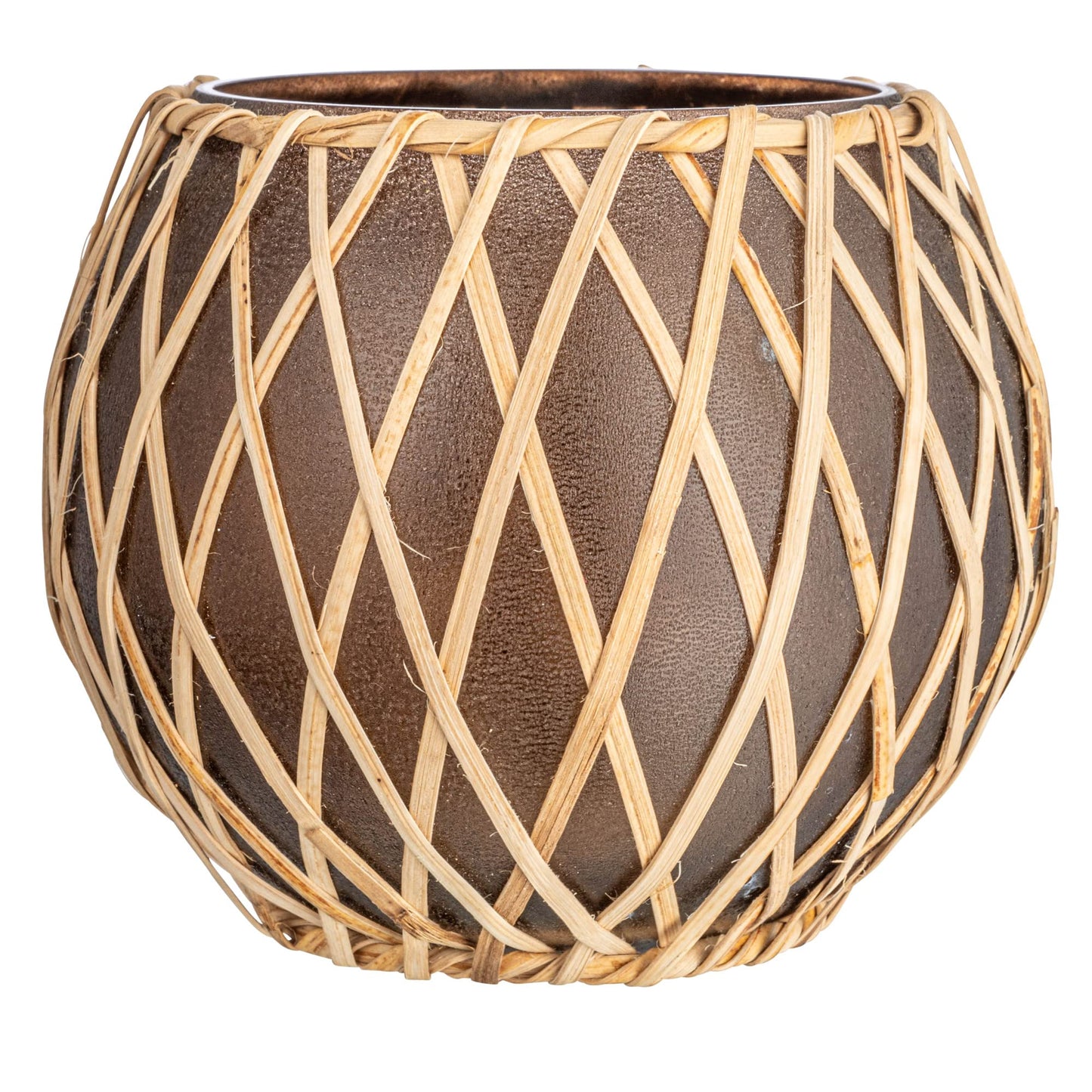 Creative Co-Op Glass Votive Holder with Woven Rattan Sleeve, Brown and Natural