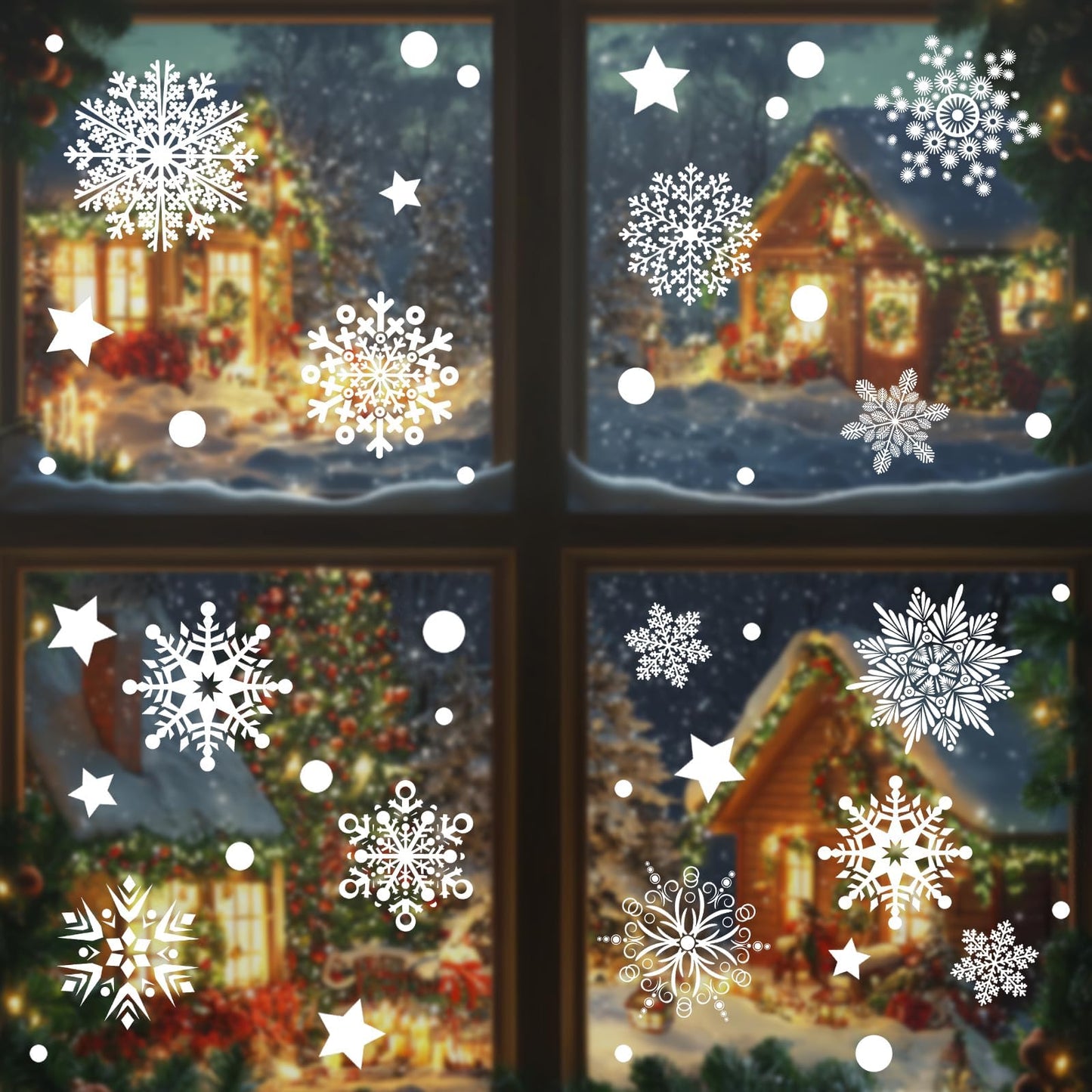AHEONLAR 142PCS Christmas Window Static Cling Sticker, Snowflake Stickers Christmas Decorations, Waterproof Double-Sided Printed Xmas Window Clings Decals, Winter Stickers for Windows/Mirror/Fridge