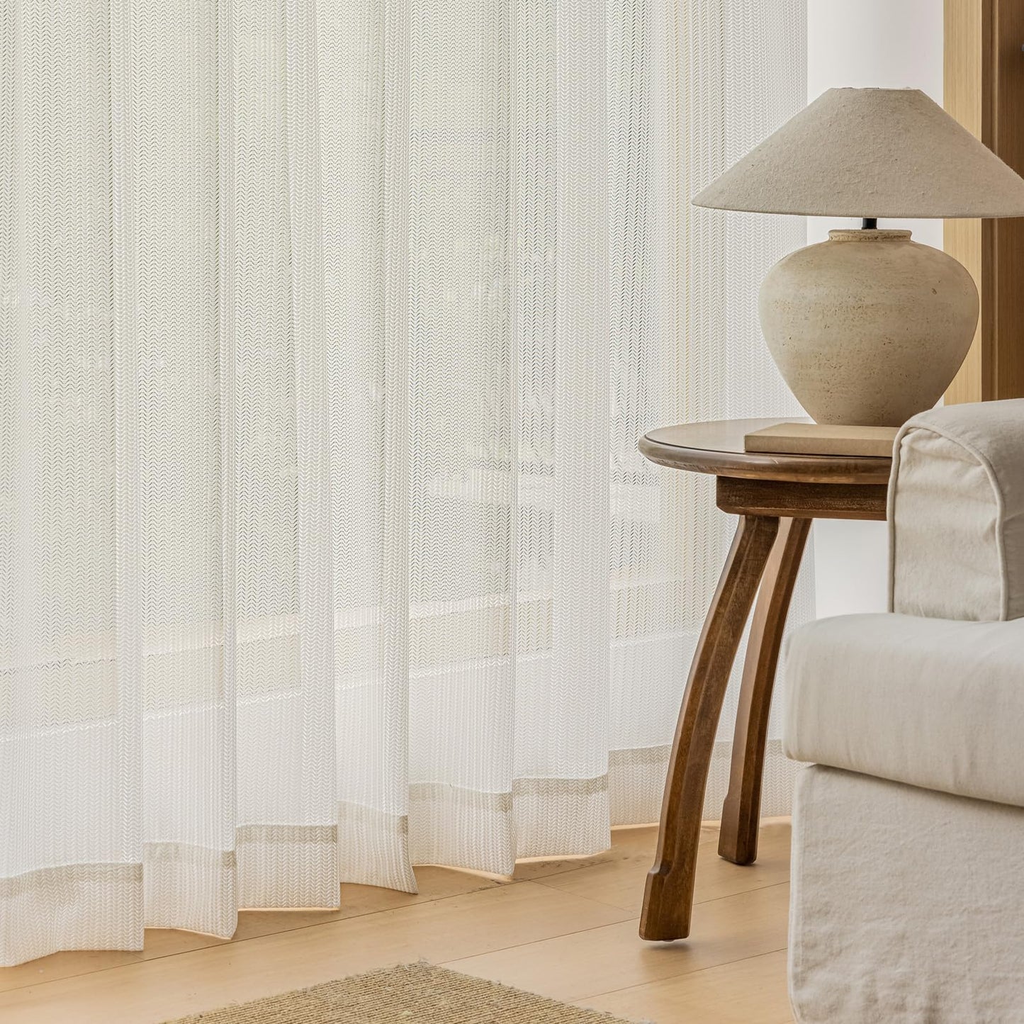LETAU Off White Sheer Curtains 102 inches Long, Pinch Pleated Lace Little Waves Window Sheer Curtains Panels Drapery, 26" W x 102" L, 2 Panels