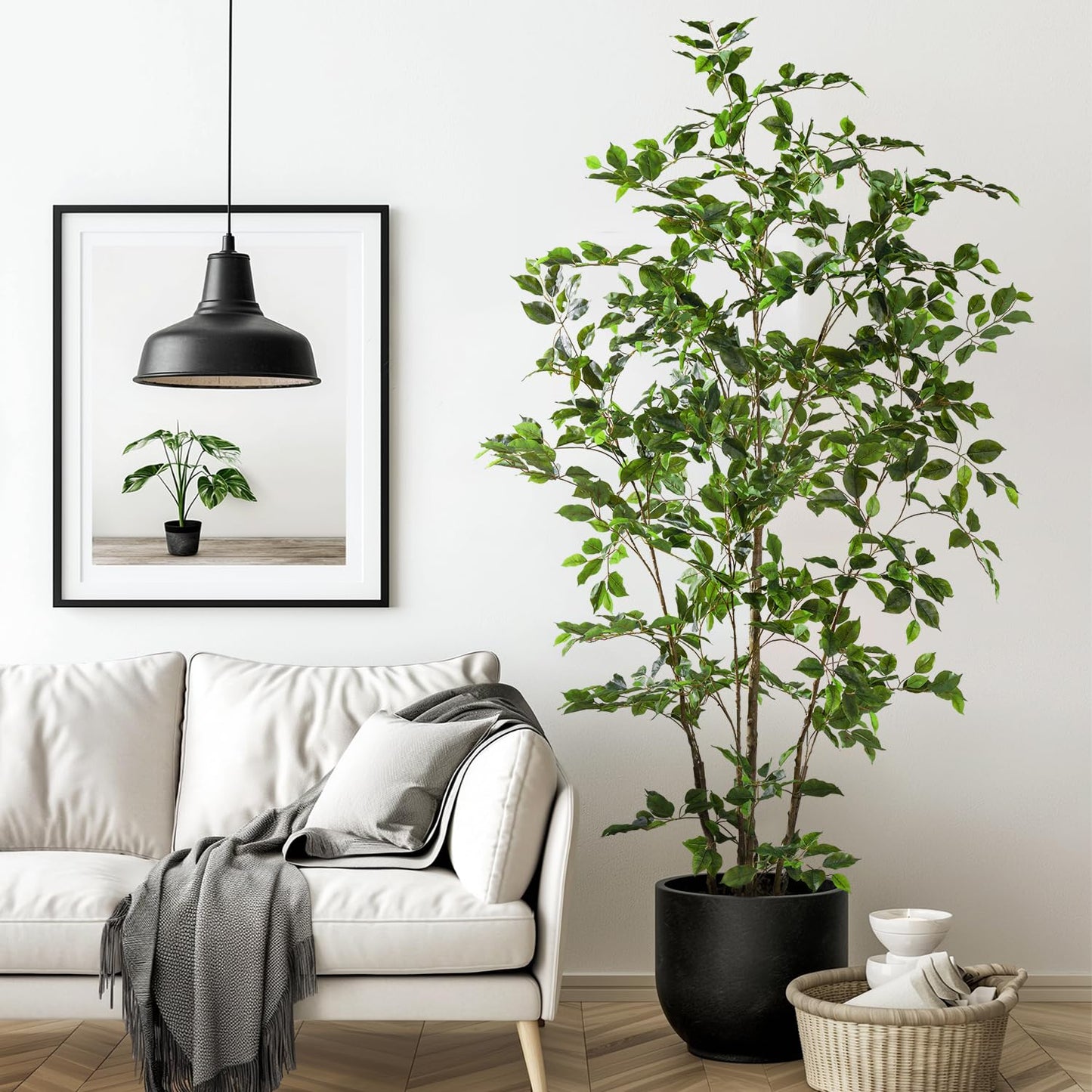 Bailikang Artificial Ficus Tree Indoor 6ft, Large Potted Faux Tree with Realistic Silk Leaves & Trunk for Home Office, Living Room Corner Decor