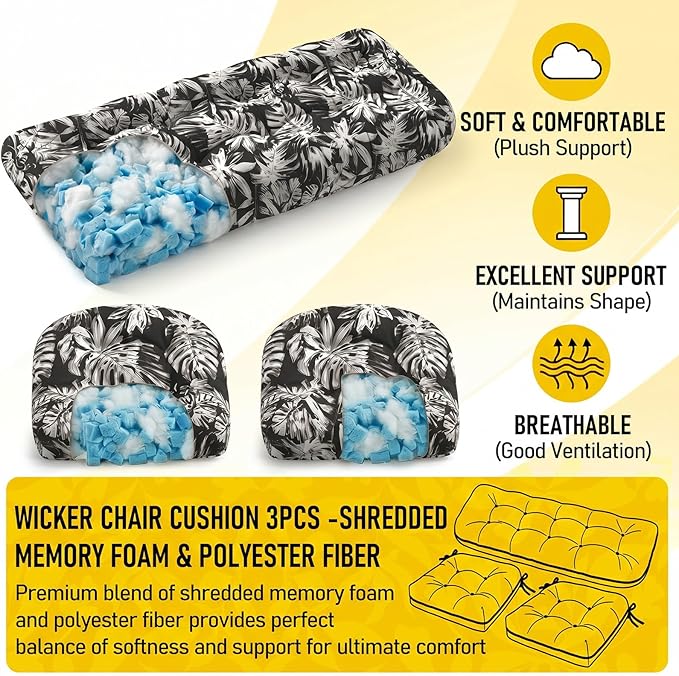 1 MIDDLE ONE Wicker Chair Cushions 3 Pieces Set
