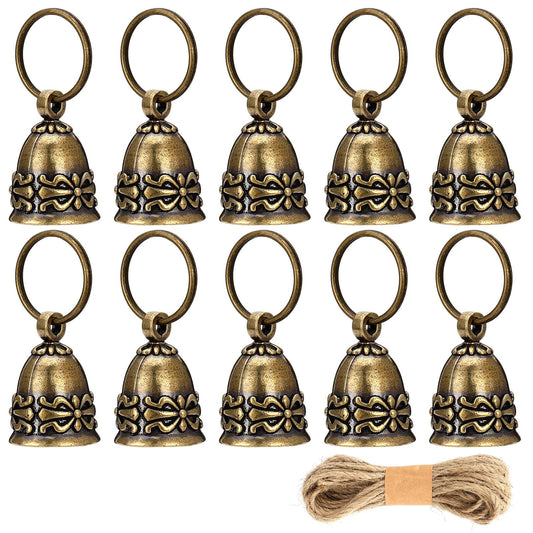 10 Pcs Small Pure Copper Bells, Handmade Vintage Brass Hanging Craft Bells, Craft Bell for Door, Celebration or Christmas Decoration (Fine Hemp Rope Included)