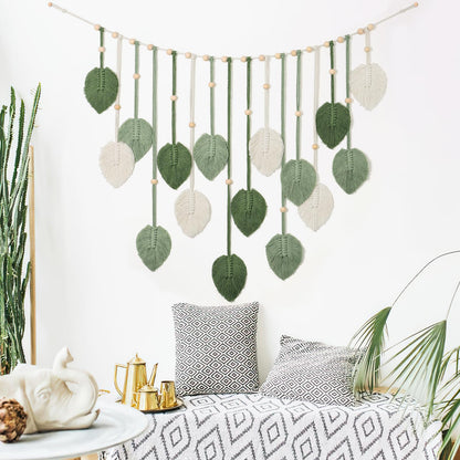Betylifoy Macrame Wall Hanging Large Macrame Leaves Tapestry Wall Hanging Decoration Boho Handmade Woven Leaf Feather Wall Art Decor for Nursery Bedroom Living Room Office Christmas Thanksgiving Decor, 29 X 51 Inch (Green)