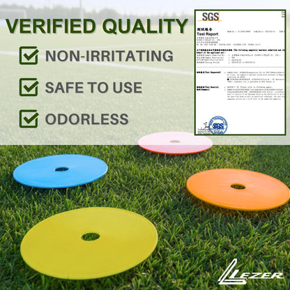 LEZER 9 Inch Flat Cones, Spot Markers, Soccer Cones, Field Court Markers, Sit Spots, Flat Discs, Soccer Training Equipment, Agility Practice, Football, Made in Taiwan, Set of 24
