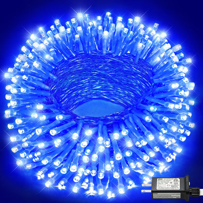 Nielfoi 100FT 300 LED Outdoor String Lights, Plug in Connectable Christmas Lights Indoor, Waterproof 8 Modes String Lights for Outside House Room Wedding Patio Garden Holiady Decorations, Blue