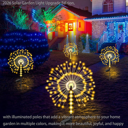 2 Pack 250LED Solar Garden Lights Outdoor, Dual Lighting Modes Firework Lights Solar Powered, Waterproof Twinkle Fairy Light Outside for Yard Patio Pathway Christmas Party Decorative（Warm White）