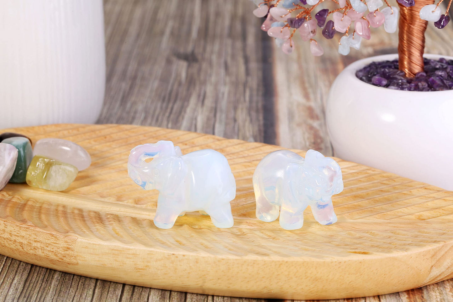 Jovivi 2pcs Man-Made Opalite Carved Gemstones Elephant Figurine 1.5'' Elephant Statue Animal Crystal Home Room Decorations