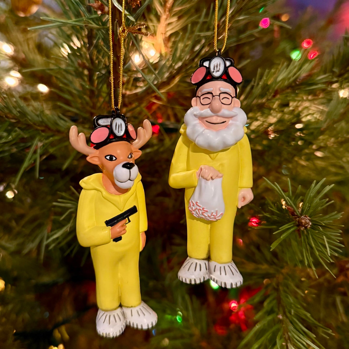 Tree Buddees Breaking Bulbs Christmas Ornaments 2-Pack Funny Parody Santa & a Reindeer in Hazmat Suits – Holiday Pop Culture Décor