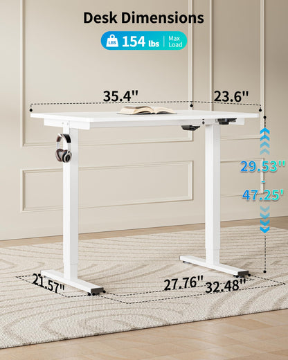 BIZUM 35.4" Small Electric Standing Desk Height Adjustable, Whole Piece Stand Up Computer Desk Work Study Writing Gaming Desks for Home Office White