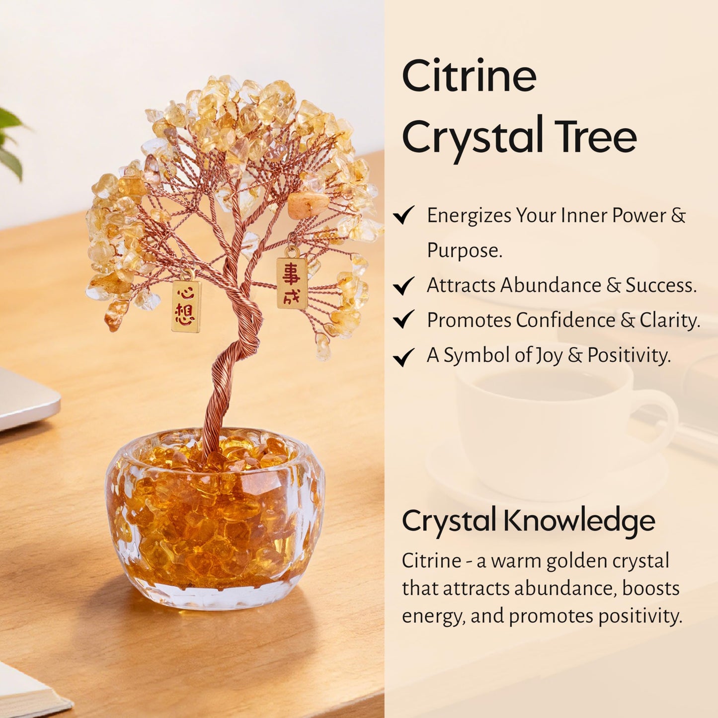Now Aurah Citrine Crystal Ornament Handmade Gemstone Tree for Desk Decor Feng Shui Money Tree Attracts Wealth & Positive Energy Thoughtful Gift for Women & Men