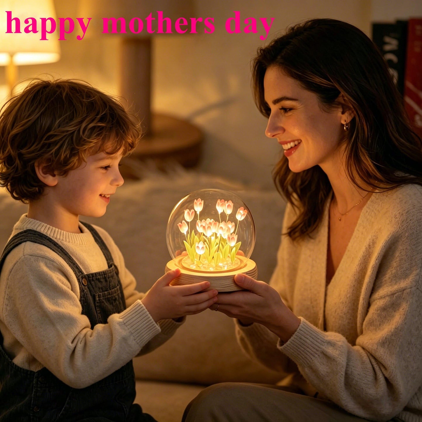 LOGAZOO Mothers Day Gifts for Mom – Tulip Lamp with Glass Dome, 20 LED Flower Night Light, Gift for Mom from Daughter Son, Birthday Christmas Holiday Gifts for Women, Bedroom Desk Decor
