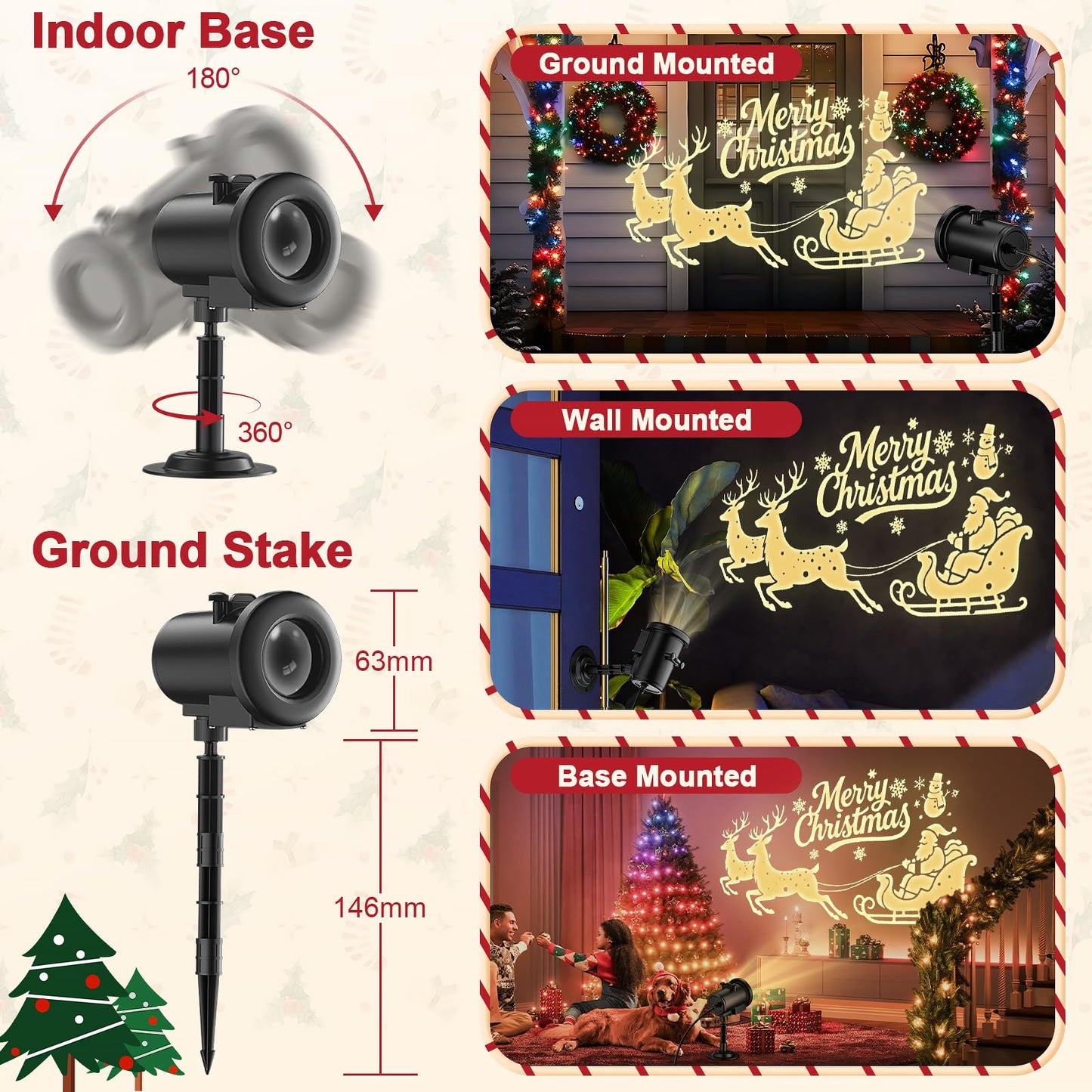 12 in 1 Christmas Projector Lights Outdoor,3D Dynamic Christmas Decorations Indoor,Clearer Santa Sleigh HD Patterns Holiday Lights,Waterproof for Window Wall Yard Holiday Decor