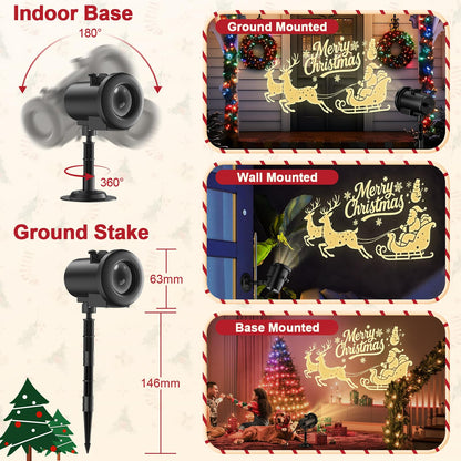 12 in 1 Christmas Projector Lights Outdoor,3D Dynamic Christmas Decorations Indoor,Clearer Santa Sleigh HD Patterns Holiday Lights,Waterproof for Window Wall Yard Holiday Decor