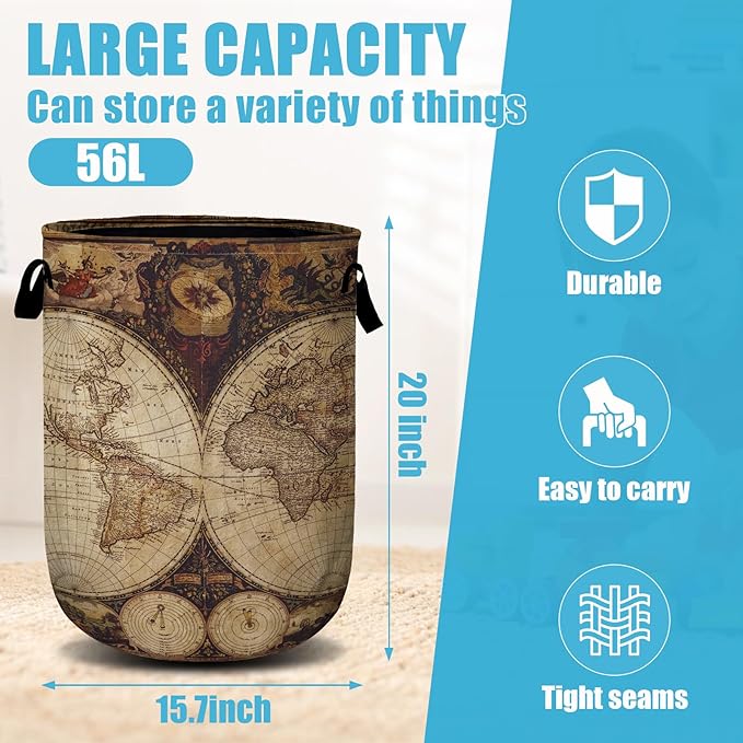 World Map Laundry Basket, Laundry Hamper Collapsible Oxford Cloth