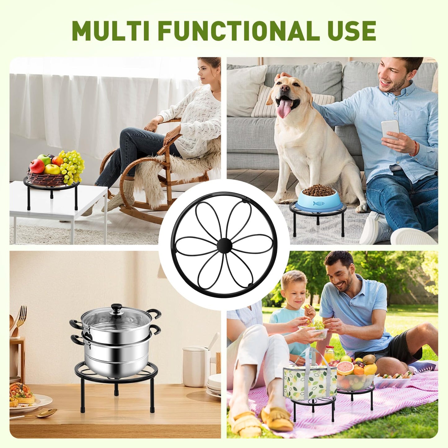 ESRICH 2 Pack 7.8" Metal Plant Stand Indoor , Black Plant Stands Outdoor, Rustproof Round Heavy Duty Flower Pot Stand, Potted Plant Holder for Garden Home