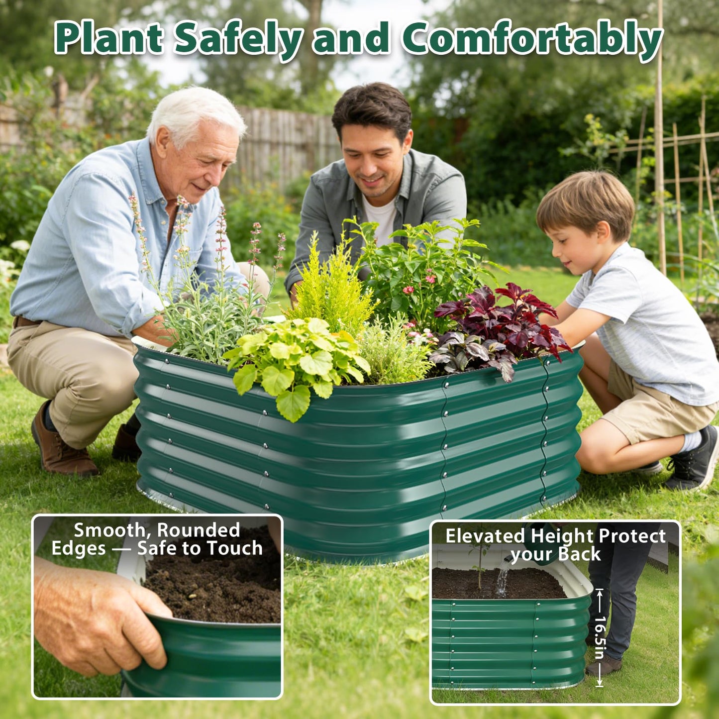 FCCRETA Galvanized Raised Garden Bed Outdoor, 17''Tall Square Metal Planter Boxes,Gardening Beds for Vegetable,Flower,Herb,Modular Above Ground