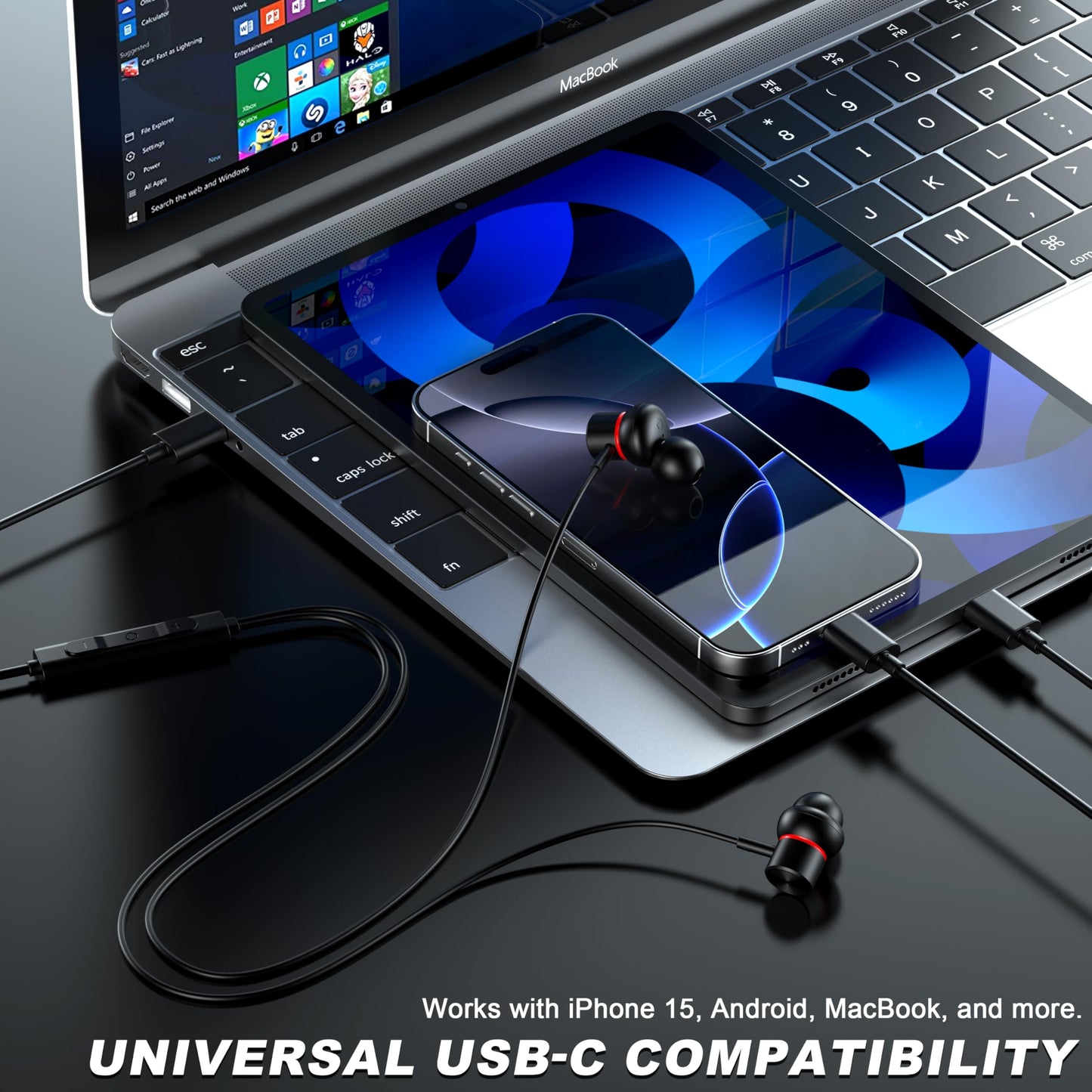 USB C Wired Headphones,【Active Noise Cancelling & One-Click ANC Toggle Button】Ear buds for iPhone 17 16 15 Pro Max USBC Earphones,Hi-Res Sound Type C Earbuds Compatible with iPhone/Android/Galaxy/iPad