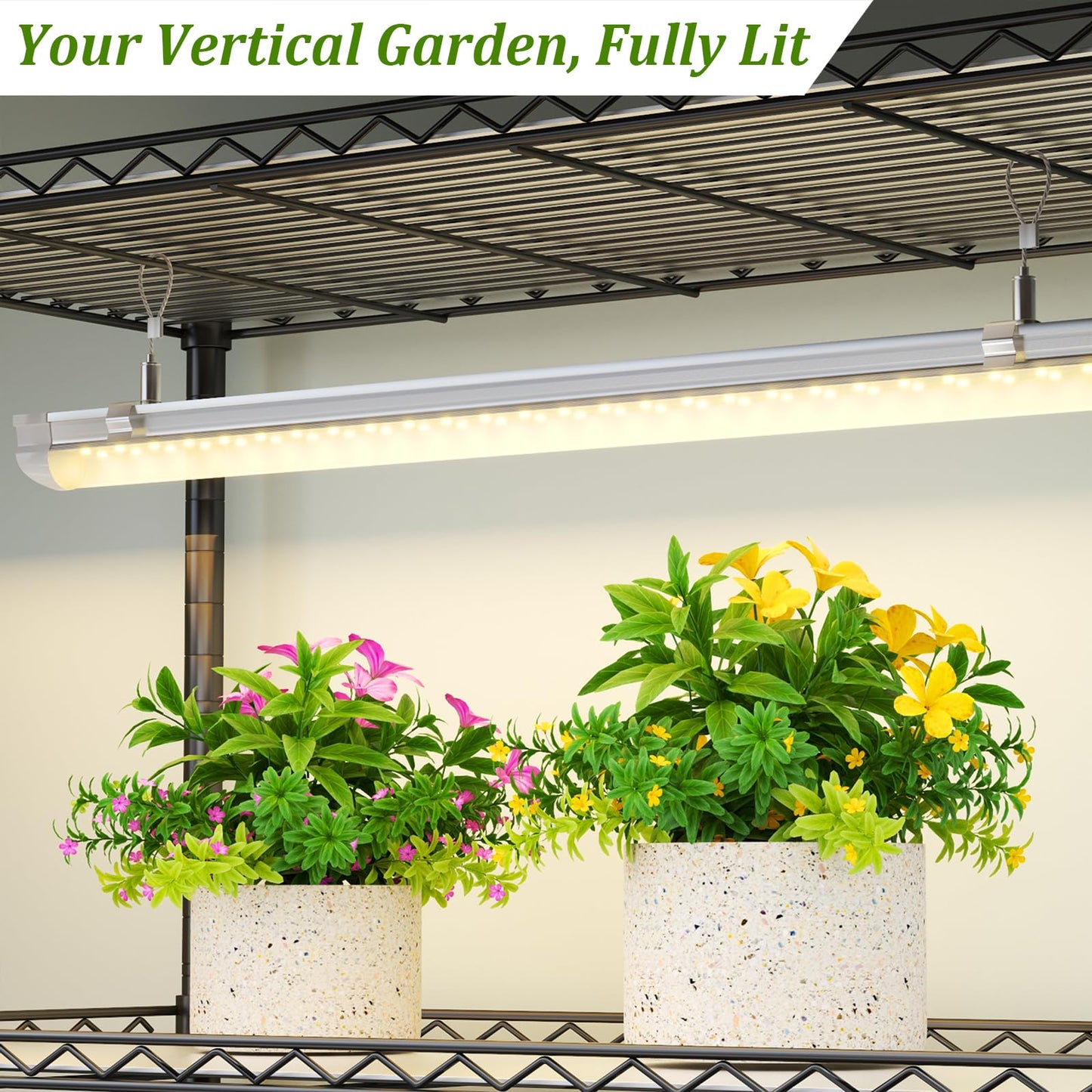 Plant Shelf with Grow Light, DIY 6-Tier Plant Stand with Grow Light, Adjustable Rack and Wheels, 8 Pack 24" 192W T8 Full Spectrum Grow Lamp for Indoor Plants, Seed Starting, Vegetable, 29"x13.5"x73.5"