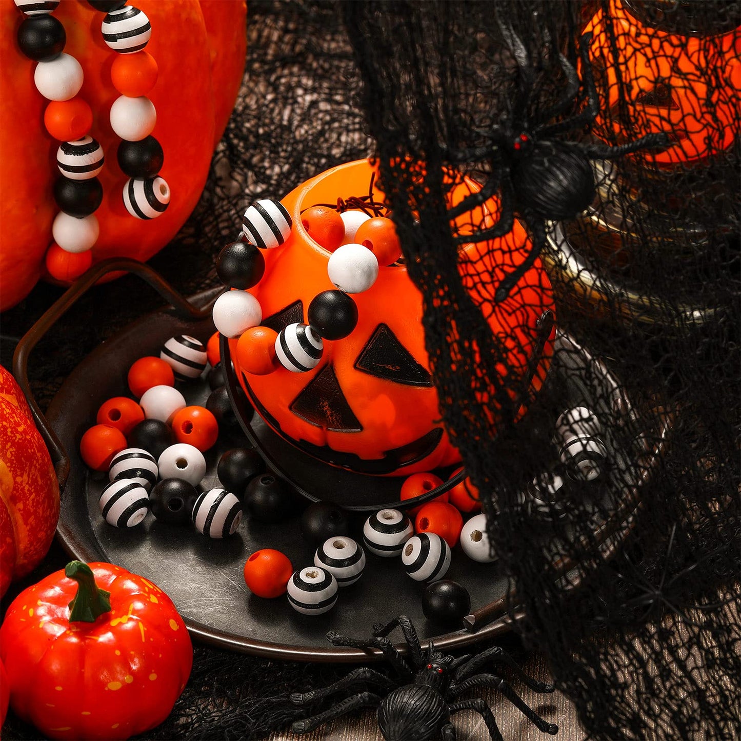 160 Pieces Wood Bead for Craft Halloween Natural Wooden Beads Rustic Farmhouse Handmade Polished Spacer Boho Bead Colorful Bead for Halloween Garlands DIY (Joyful Colors)