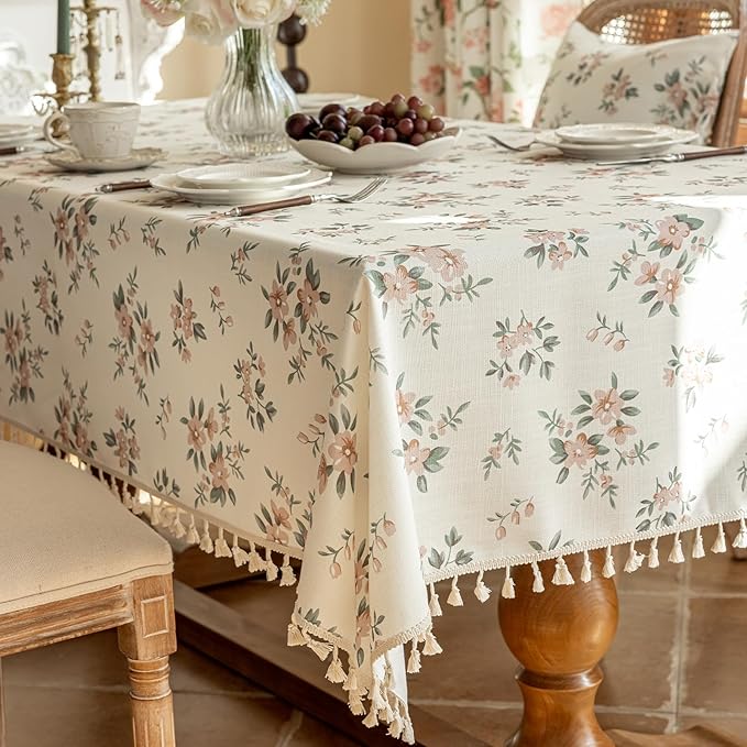VClife Shabby Chic Pink White Floral Printed Tablecloth