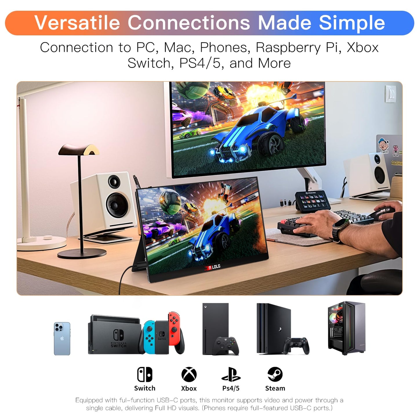 10.5''Portable Monitor for latop ,2K FHD 60HZ Laptop Monitor Screen,USB-C and HDMI Inputs, Ultra-Slim IPS Panel with HDR and Premium Smart Cover & Speakers for Laptop,PC,Phone,PS4/5,Switch,Mac,Xbox