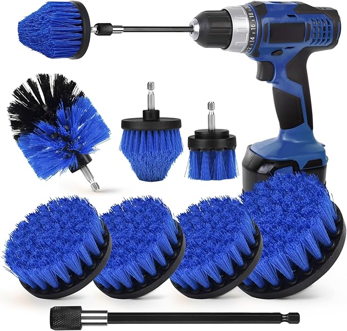 Drill Brush Attachment Set, 7 Pack 1/4in Power Scrubber Brush + Extend Long Rod