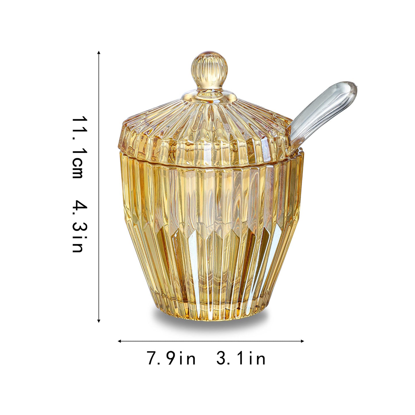 kanpura Glass Sugar Bowl with Lid and Serving Spoon Salt Pot Pepper Storage Jar Seasoning Pot Dispenser Container Sugar Box Condiment Spice Racks Holder for Home Kitchen(Amber)