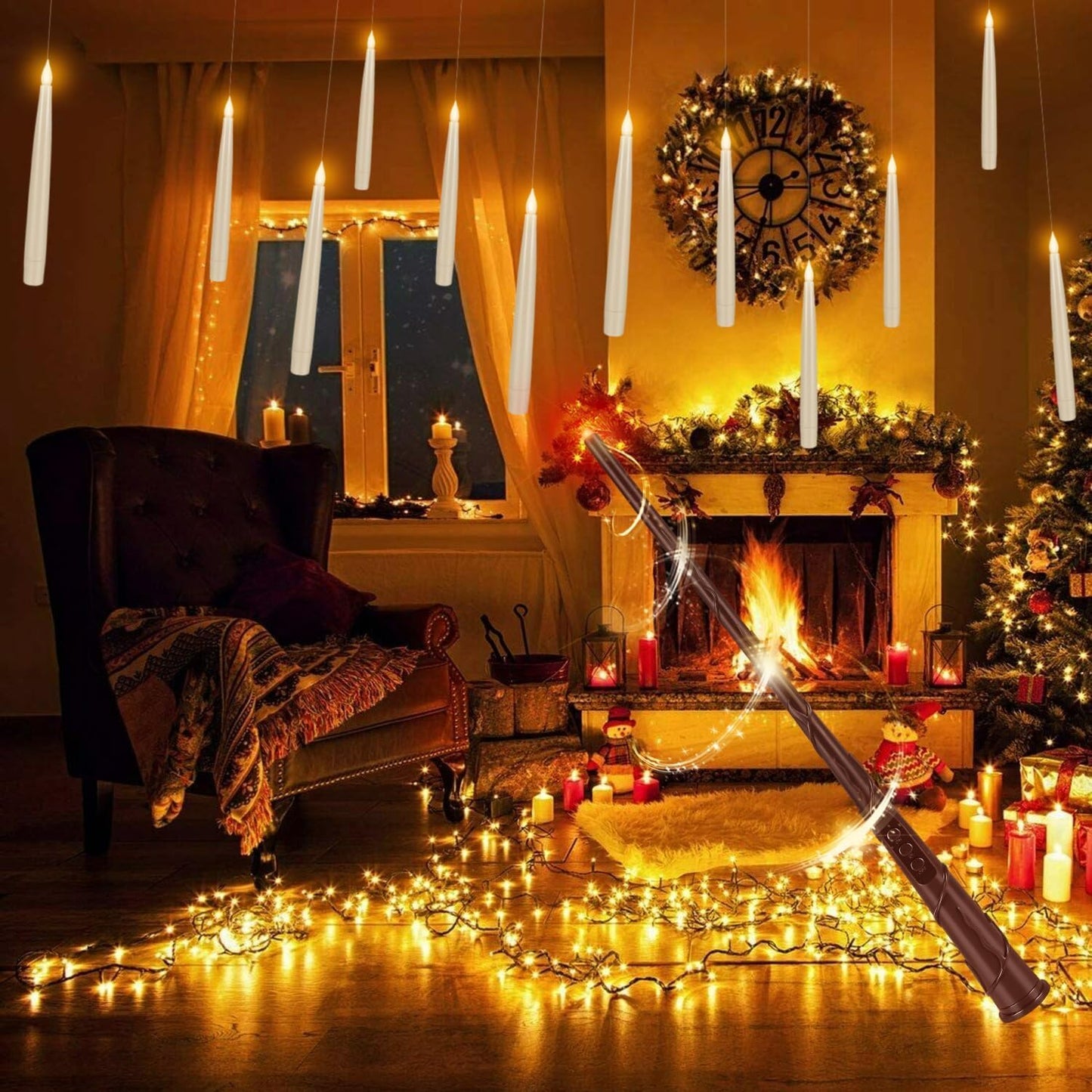 YOROXRG 24 Pcs Halloween LED Magic Hanging Floating Candles, Taper Flickering Flameless with 2 Magic Wands - Candle Set for Halloween, Christmas, Weddings, Birthdays & Fantasy Ambiance...