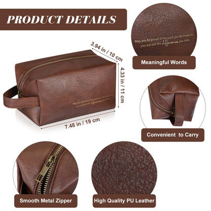 Clysee 12 Pcs Groomsmen Gifts Bag for Men PU Leather Toiletry Travel May You Be Proud of the Work Sign Large Capacity Makeup Bag with Zipper Employee Appreciation Gift Shaving for Coworker Dad